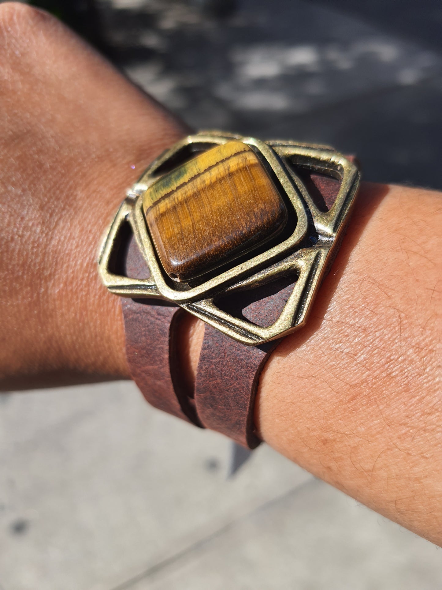Tiger Eye Brown Leather Cuff