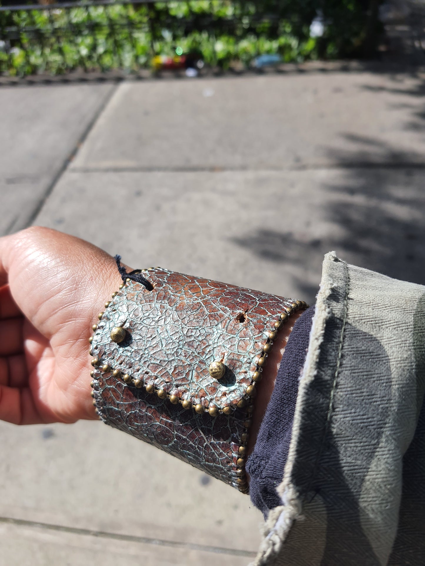 BeJeweled Brown Textured Leather Cuff